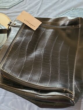 villager Black Croc-Embossed Women's Messenger Bag
